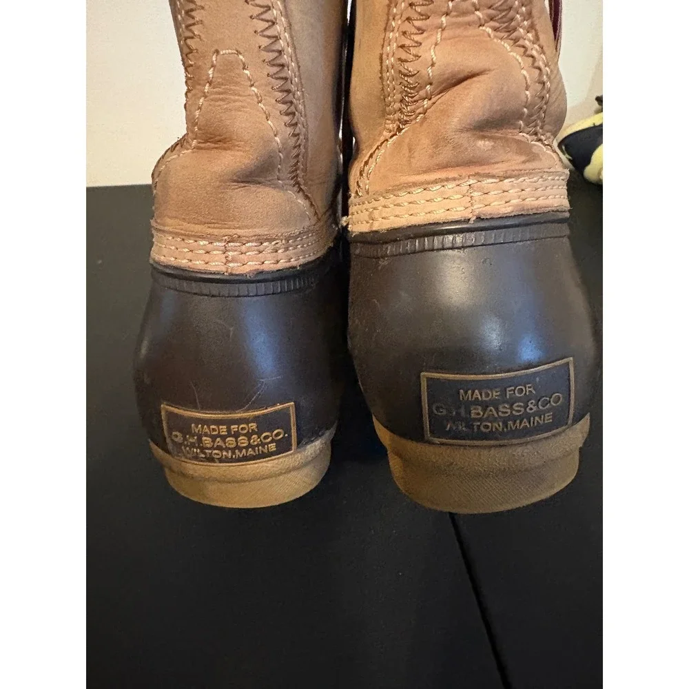 GH Bass & Co Mens Duck Boots Brown Leather Plaid Lined Lace Up 10M 70-80717